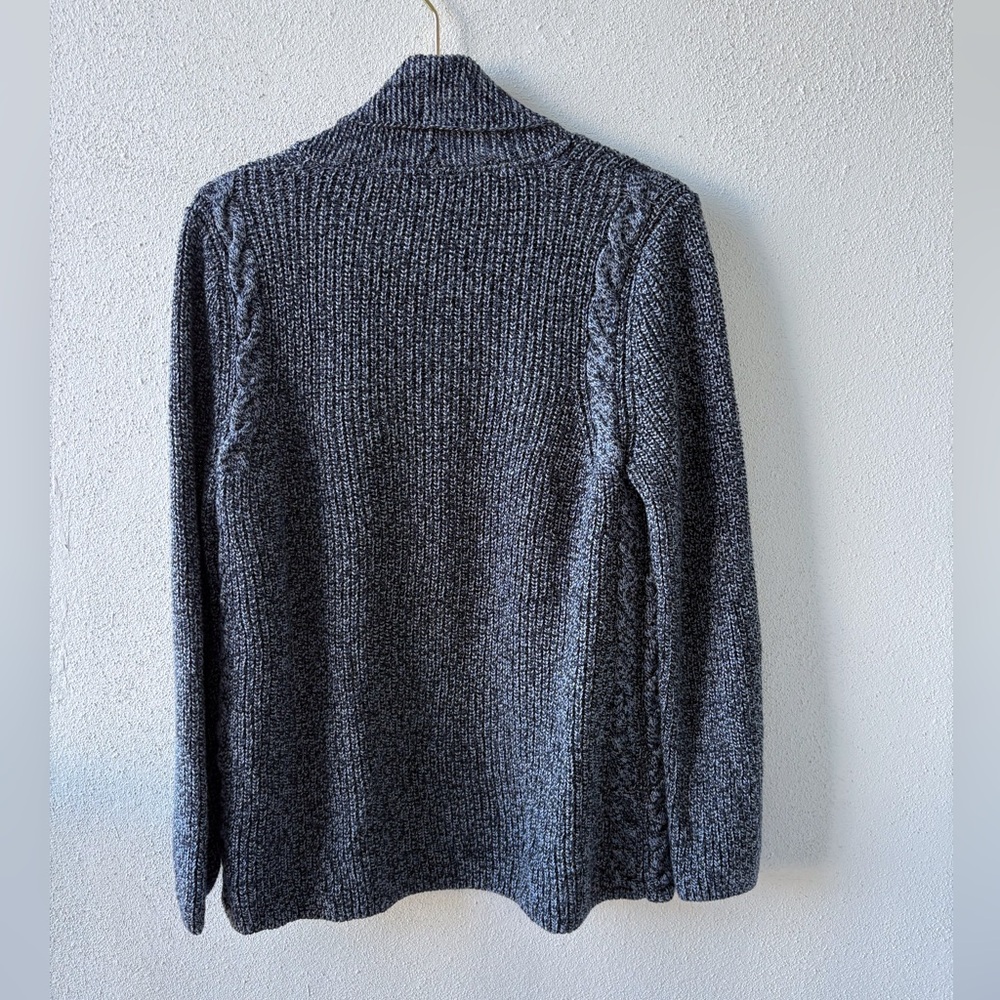 Talbots Open Cotton Cardigan Blue Gray Large Fisherman Cable Knit Cabincore Cozy - Picture 3 of 11